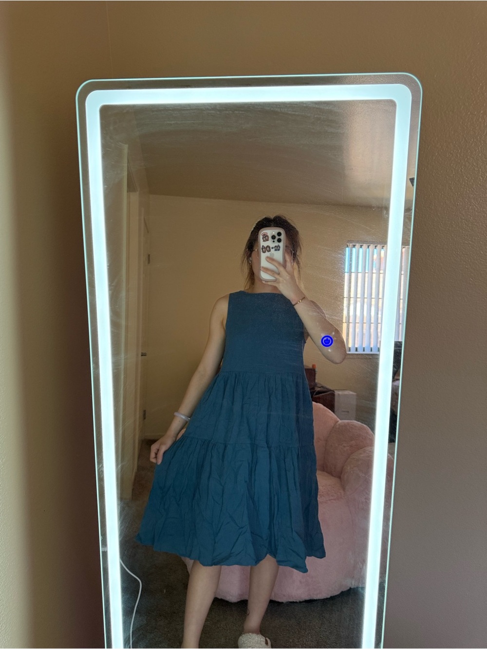 Sleeveless Teal Tiered Midi Dress - Women